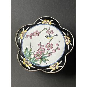 Mille Fleur Enamel Trinket Jewelry Box Floral Scalloped Vintage Hand Painted